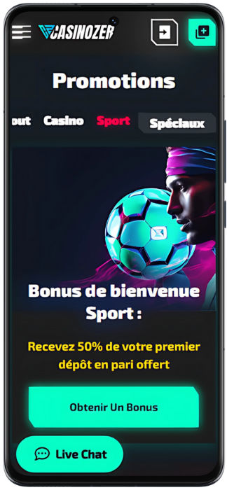 Casinozer Capture d'écran du programme Sport